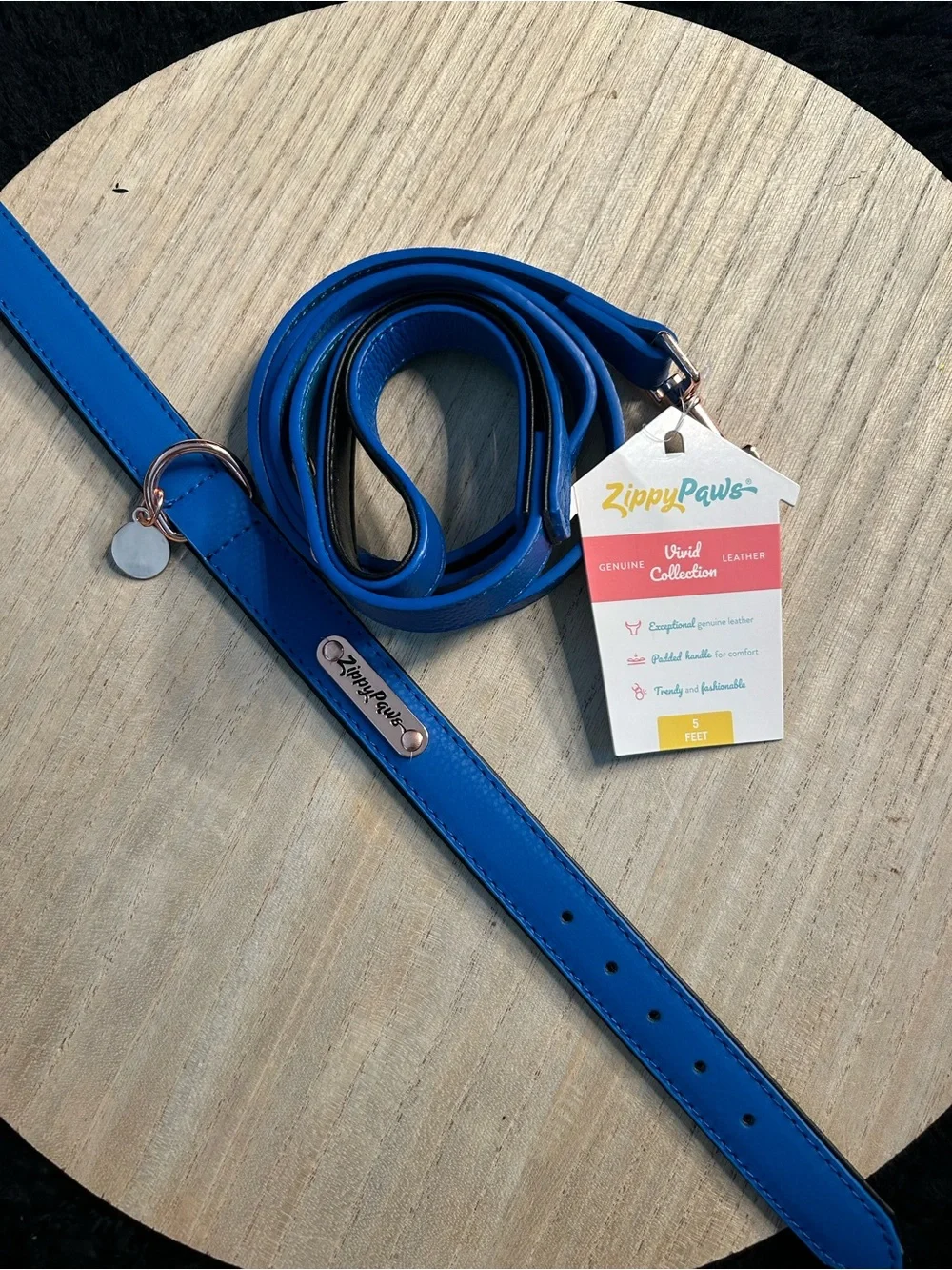 ZippyPaws Blue Leather Dog Leash and Collar Set